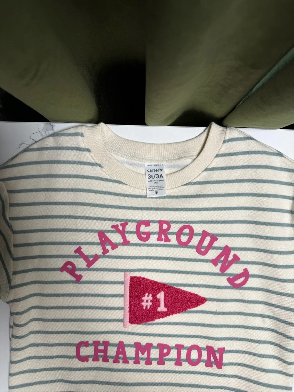Carter's Cream Striped 'Playground Champion' Sweatshirt with Pink Graphic